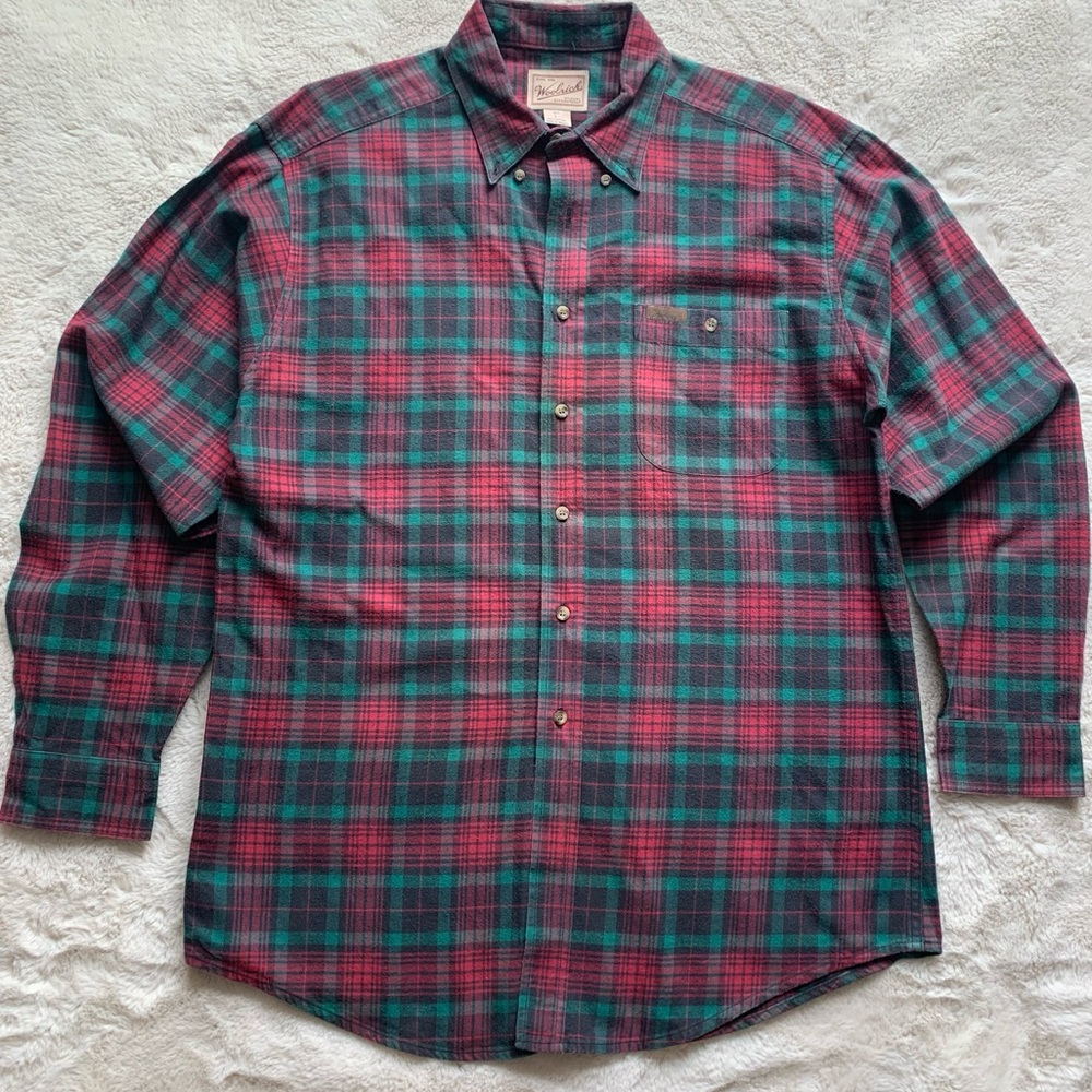 Woolrich Men's Red Plaid Button Down Holiday Cotton Shirt Size Large